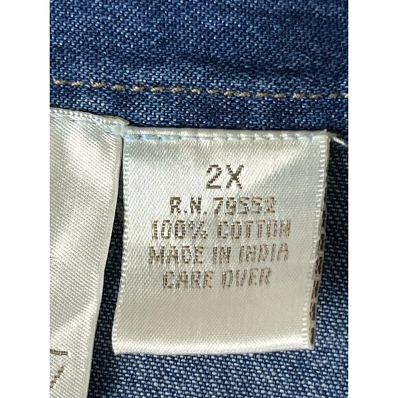 VTG 90's Cottage, Grandma Embroidered Flowers Denim Blouse, Women's PLUS 2X - Picture 11 of 11